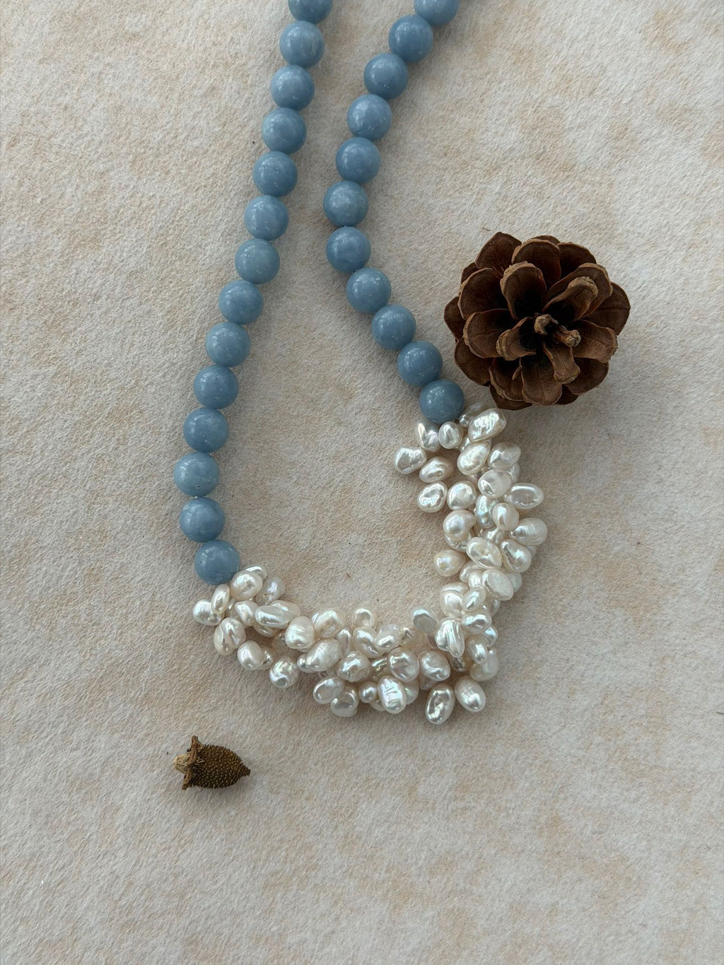 Angelite Petals — Baroque Pearl Necklace
