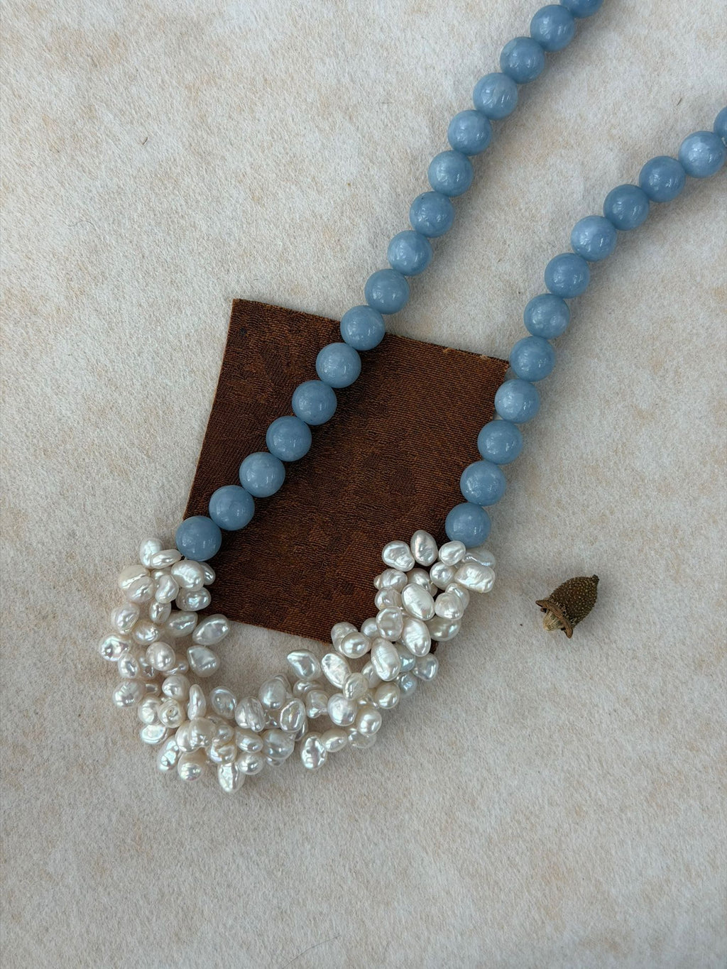 Angelite Petals — Baroque Pearl Necklace