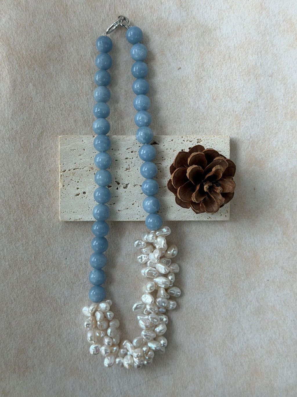 Angelite Petals — Baroque Pearl Necklace