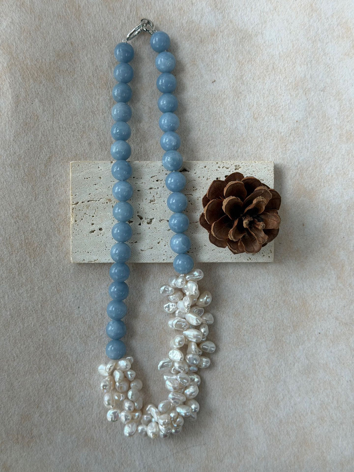 Angelite Petals — Baroque Pearl Necklace