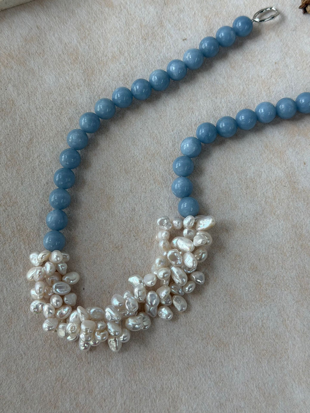 Angelite Petals — Baroque Pearl Necklace