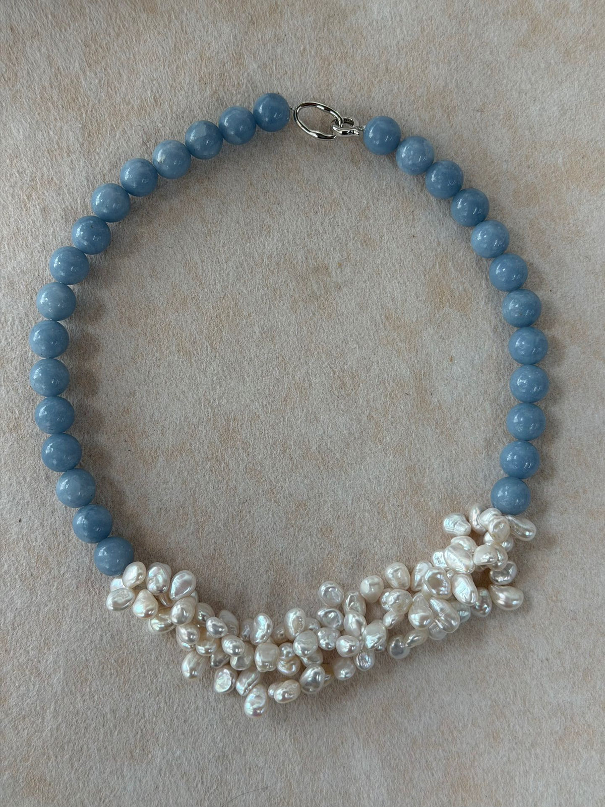 Angelite Petals — Baroque Pearl Necklace
