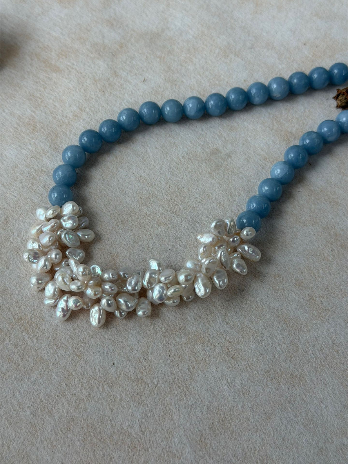 Angelite Petals — Baroque Pearl Necklace