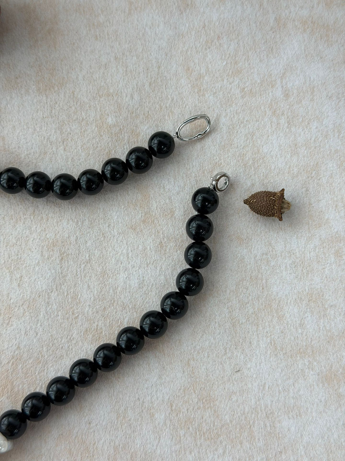 Black Agate & Baroque Pearl Petal Necklace