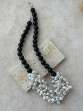 Black Agate & Baroque Pearl Petal Necklace