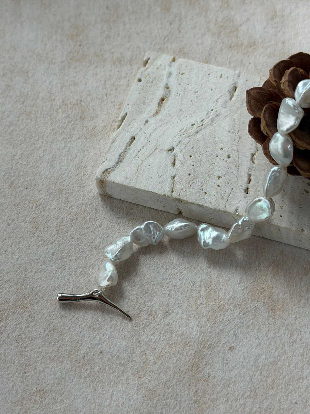 Silver Shards Baroque Pearl Bracelet