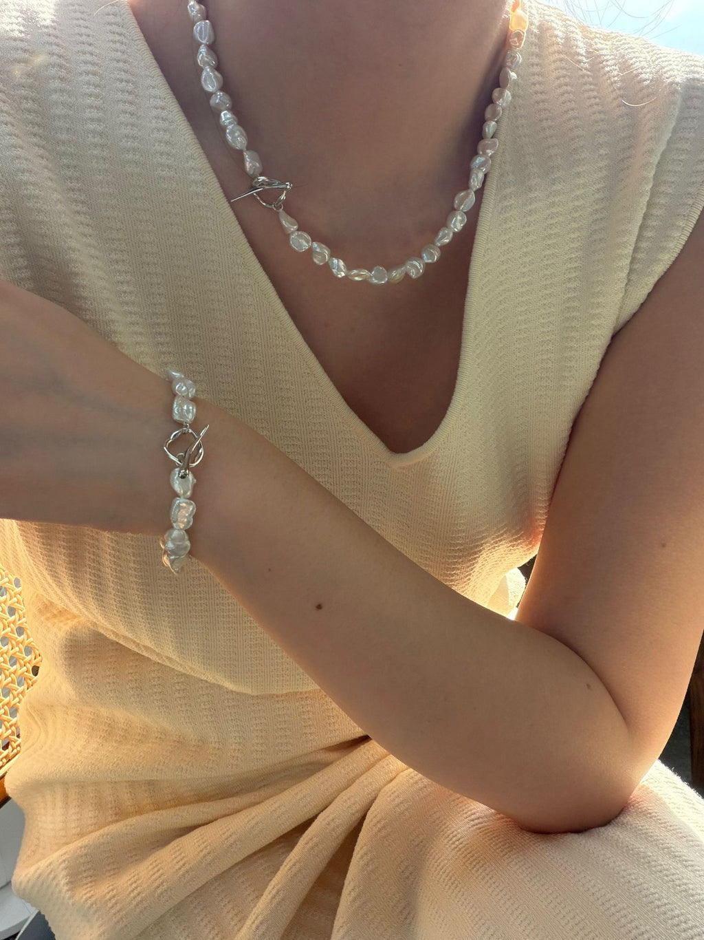 Silver Shards Baroque Pearl Bracelet