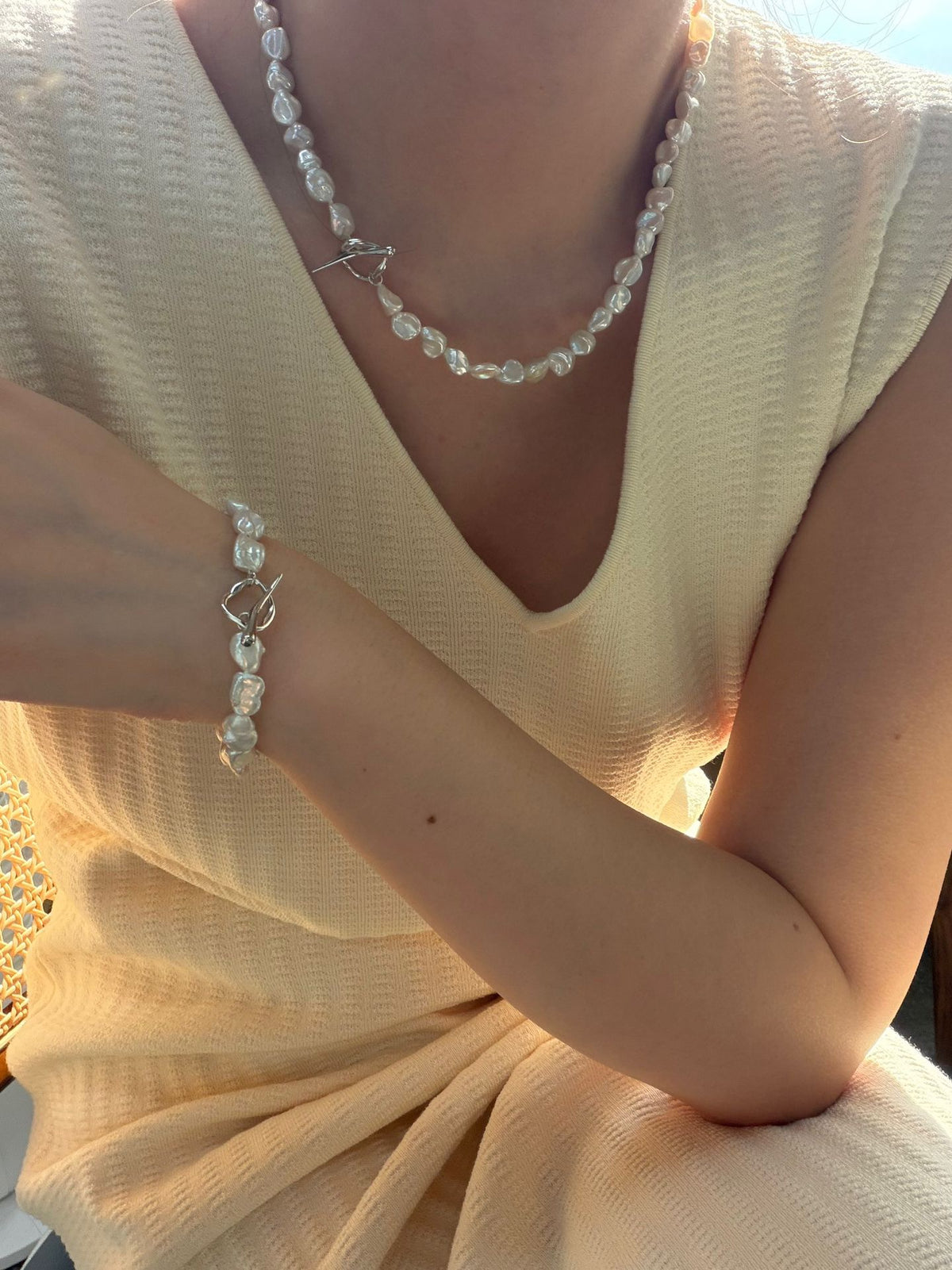 Silver Shards Baroque Pearl Bracelet