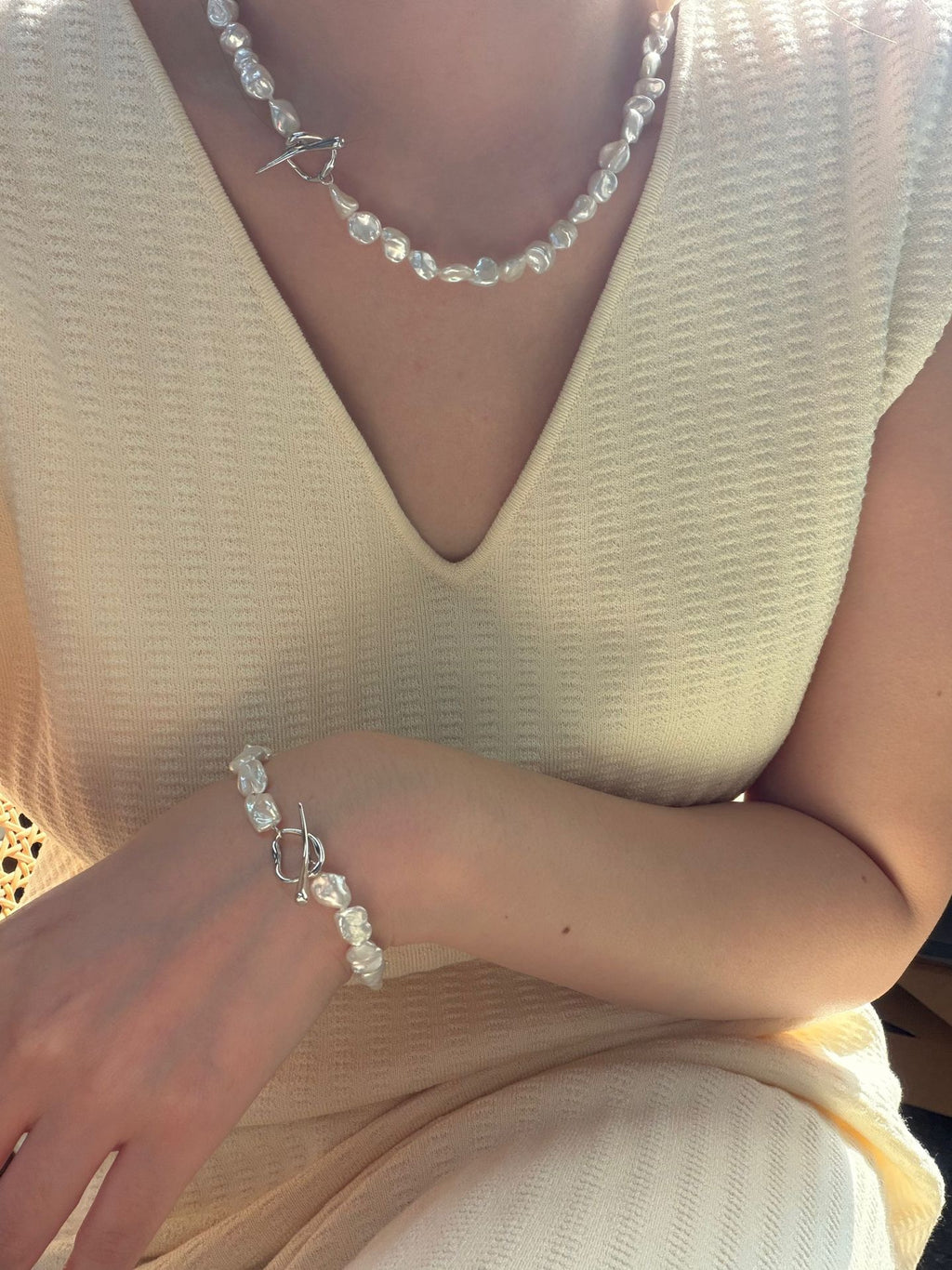 Silver Shards Baroque Pearl Bracelet