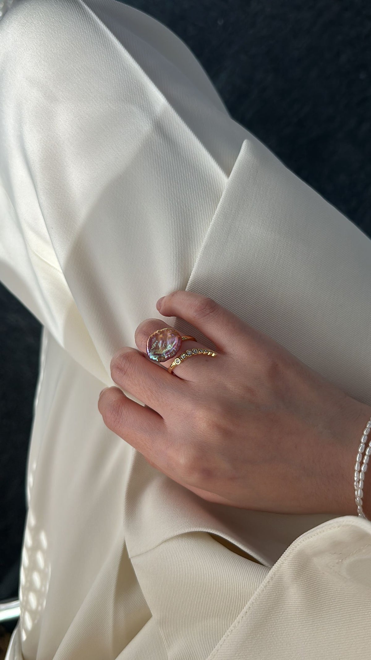 Violet Drape Baroque Pearl Open Ring